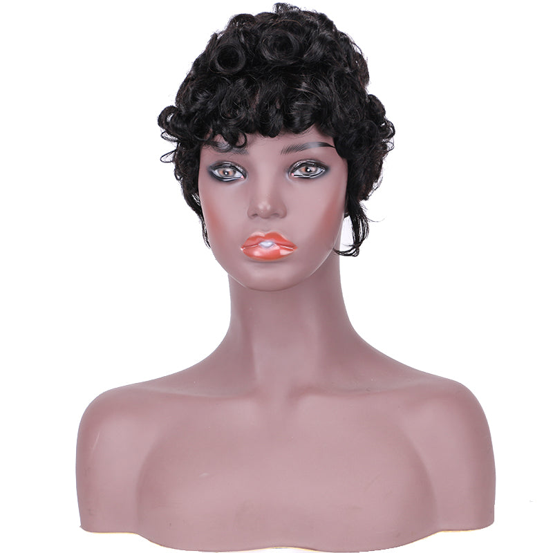 Machine made pixie cut wig---JK9018---#1B---RMB 58