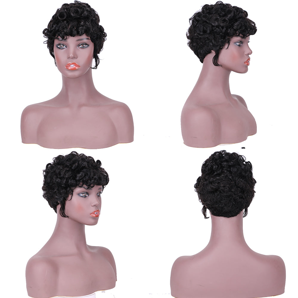 Machine made pixie cut wig---JK9018---#1B---RMB 58