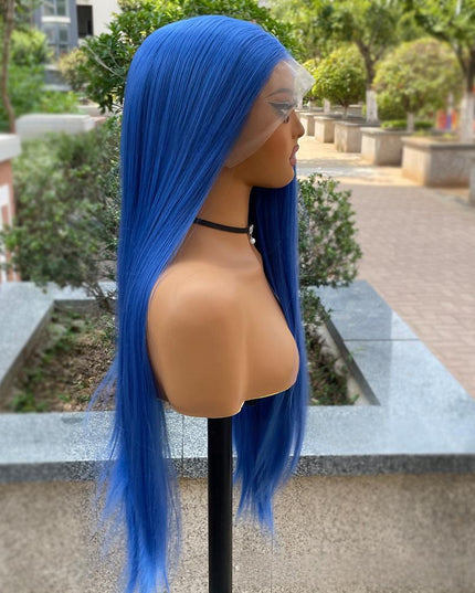 Synthetic lace frontal color wig straight---13*4---Deep sea blue color---pay 1 get 2