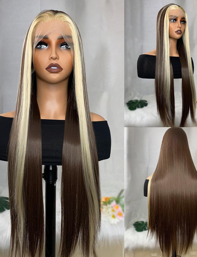 Synthetic lace frontal color wig straight---13*4---highlight blonde and brown color---- pay 1 get 2