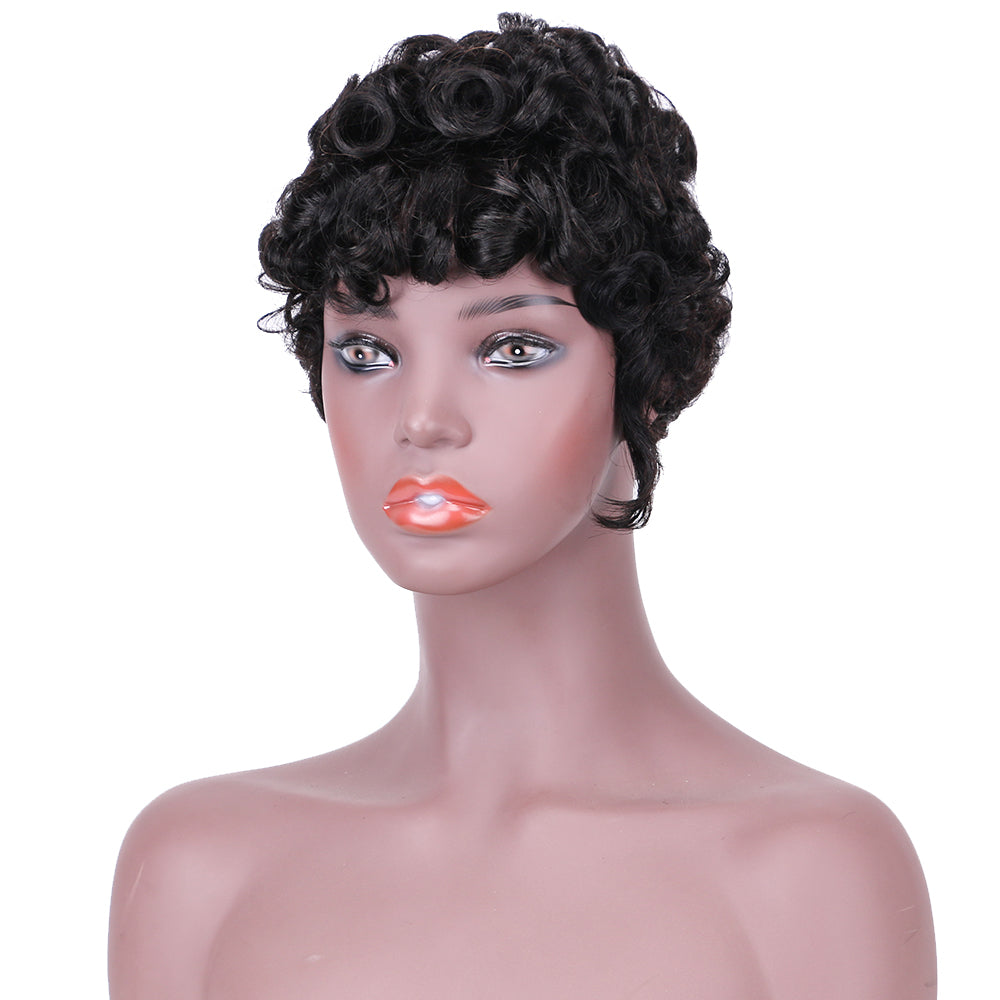 Machine made pixie cut wig---JK9018---#1B---RMB 58