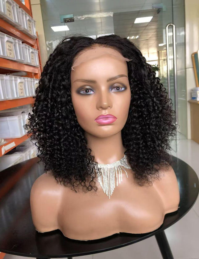 PIXIE curly Natural Black 4x4，5x5 Lace closure 100% Virgin Human Hair Wig 15A