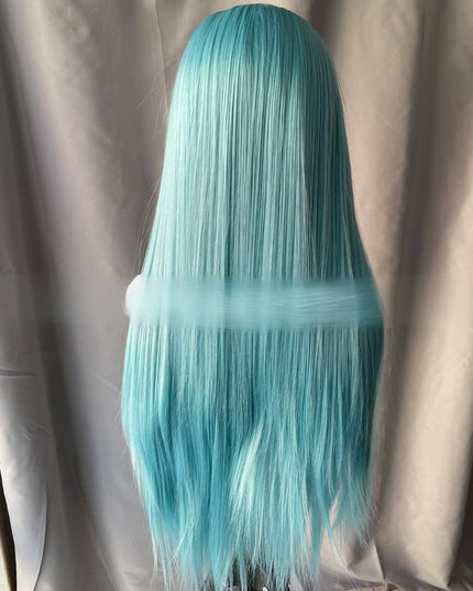 Synthetic lace frontal color wig straight---13*4---cyan-blue color---pay 1 get 2