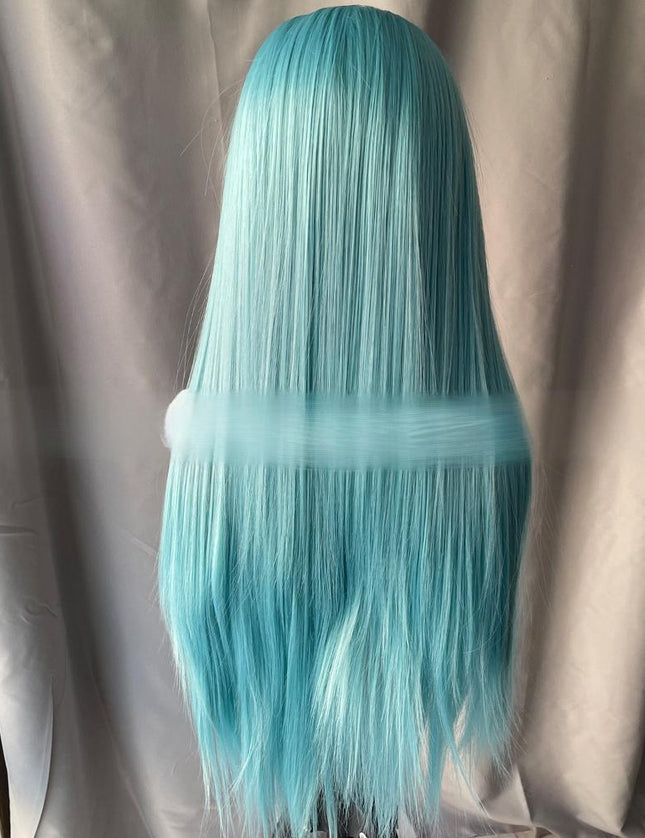 Synthetic lace frontal color wig straight---13*4---cyan-blue color---pay 1 get 2