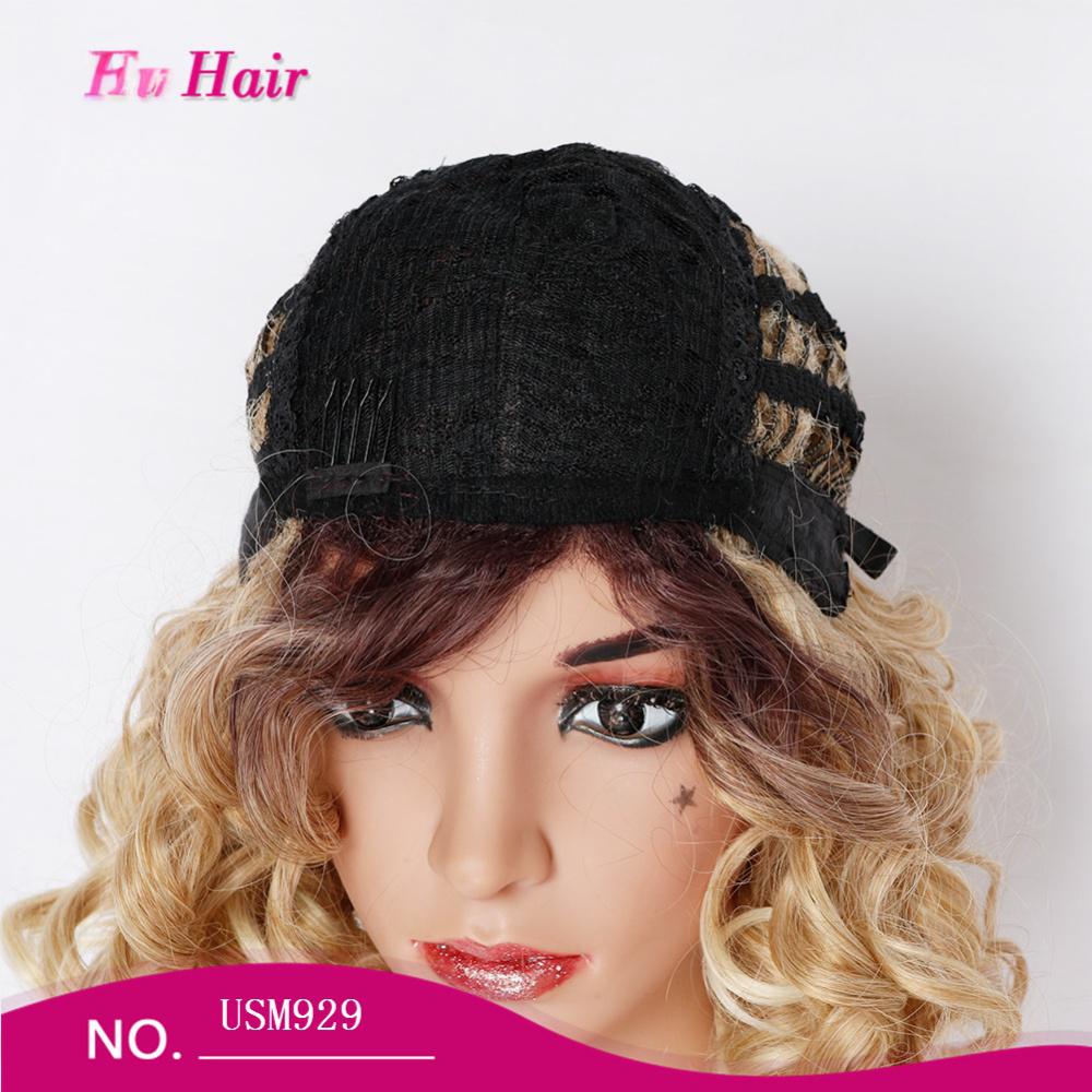 Short fiber wig curly ombre blonde color