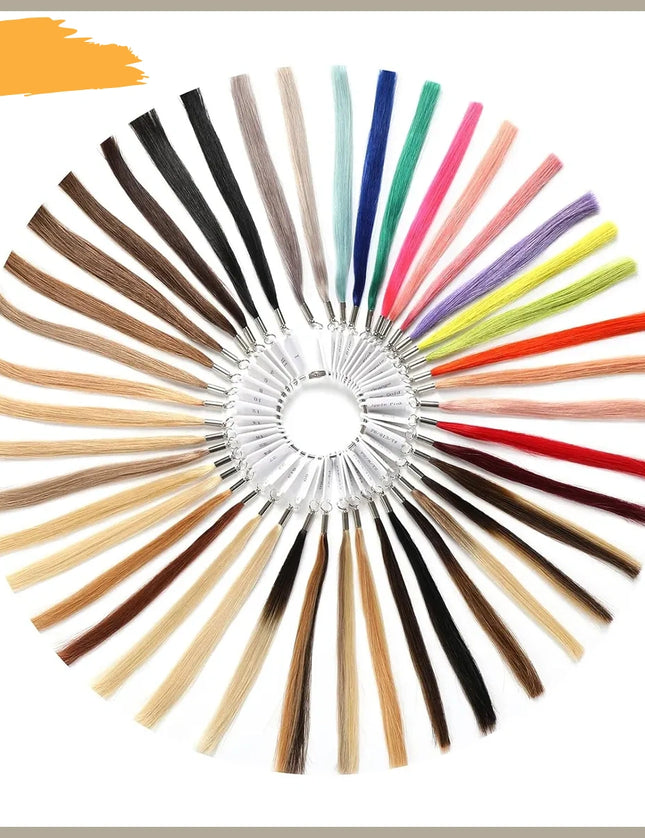 Color Ring Real Human Hair For Salon Sample Testing Kit Colored Hair Swatch 8 inches 43 Shades