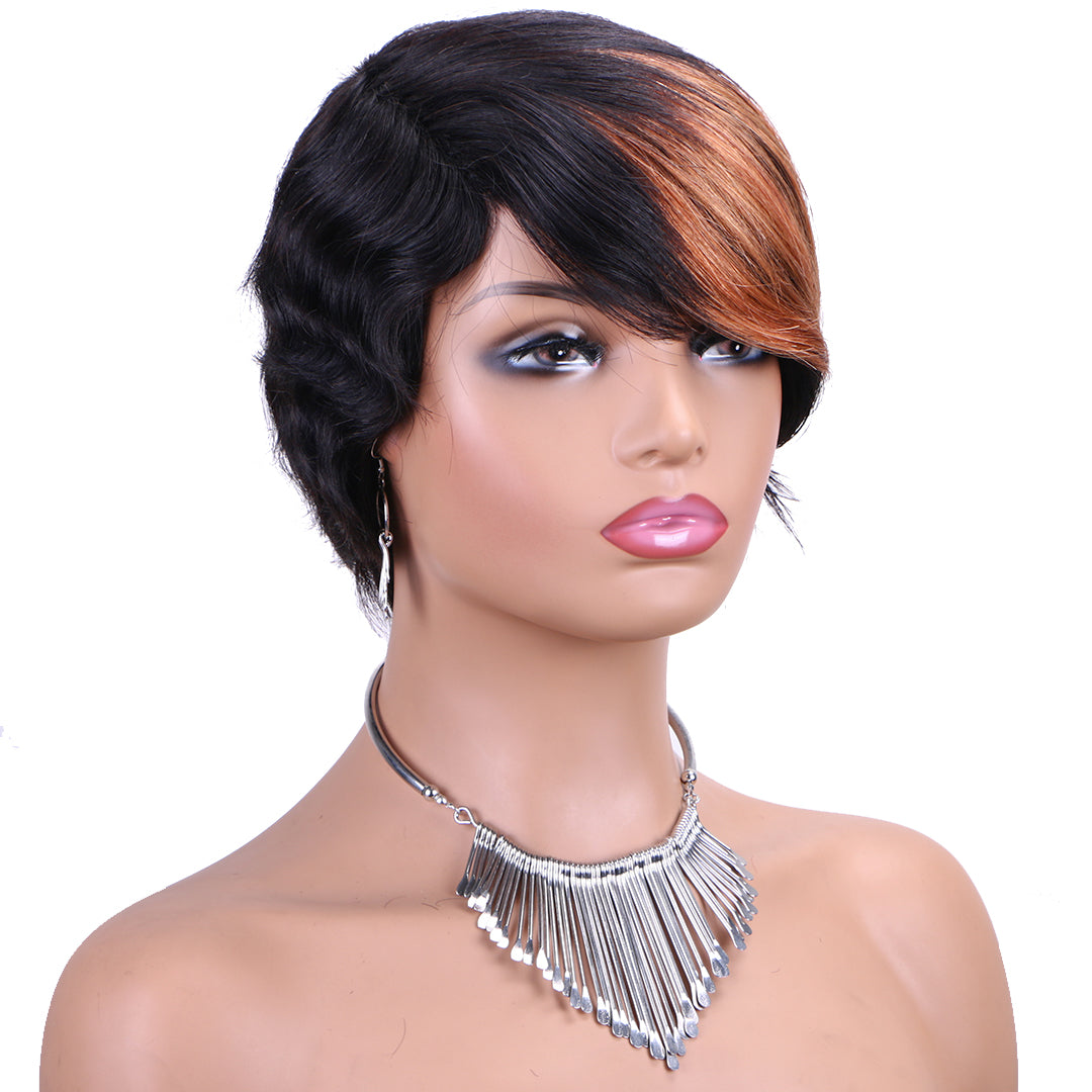 Machine made pixie cut wig-JK9193-Highlight-#1B/30---RMB 61