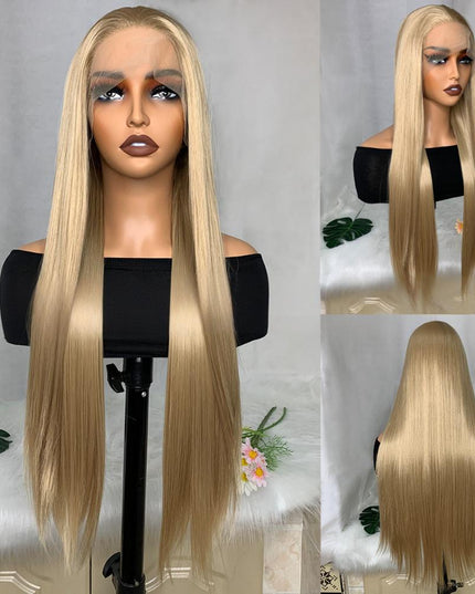 Synthetic lace frontal color wig straight---13*4---Sand gold color--pay 1 get 2