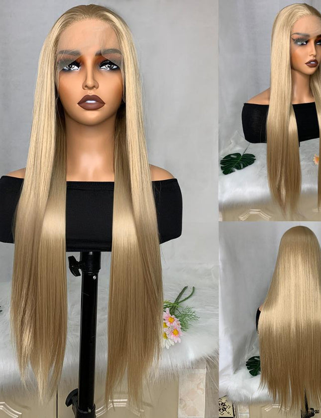 Synthetic lace frontal color wig straight---13*4---Sand gold color--pay 1 get 2