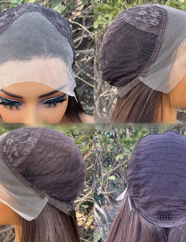 Synthetic lace frontal color wig straight---13*4---Mocha Brown color---pay 1 get 2