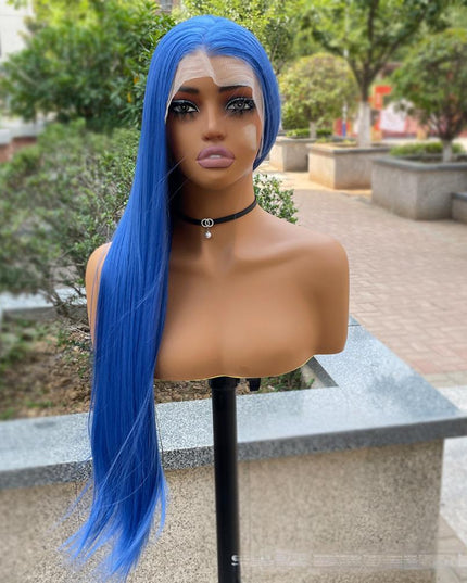 Synthetic lace frontal color wig straight---13*4---Deep sea blue color---pay 1 get 2