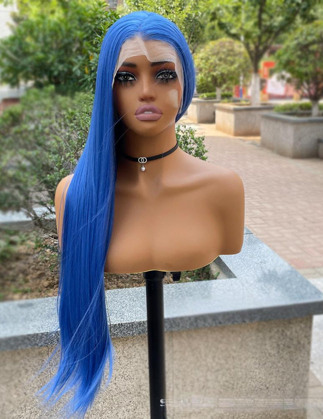 Synthetic lace frontal color wig straight---13*4---Deep sea blue color---pay 1 get 2