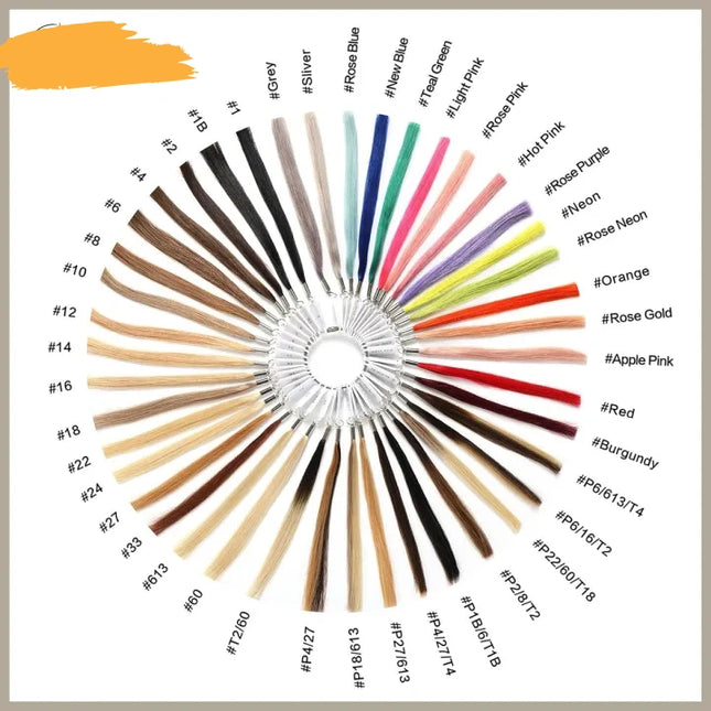 Color Ring Real Human Hair For Salon Sample Testing Kit Colored Hair Swatch 8 inches 43 Shades