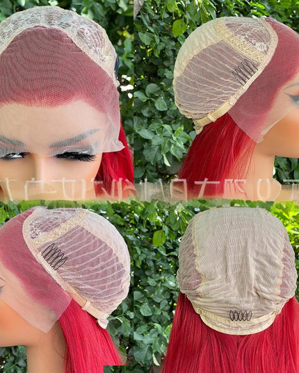 Synthetic lace frontal color wig straight---13*4---Ruby red color--pay 1 get 2
