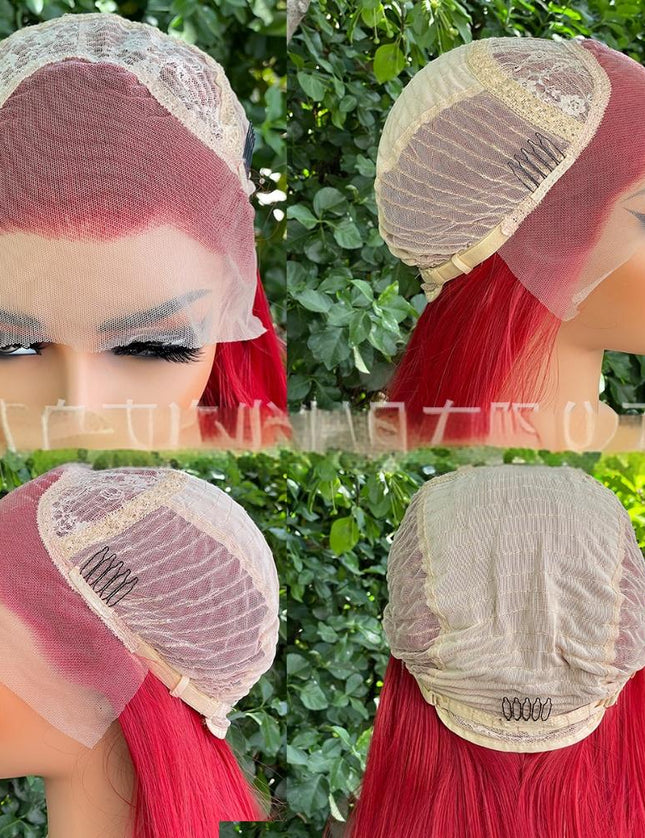 Synthetic lace frontal color wig straight---13*4---Ruby red color--pay 1 get 2