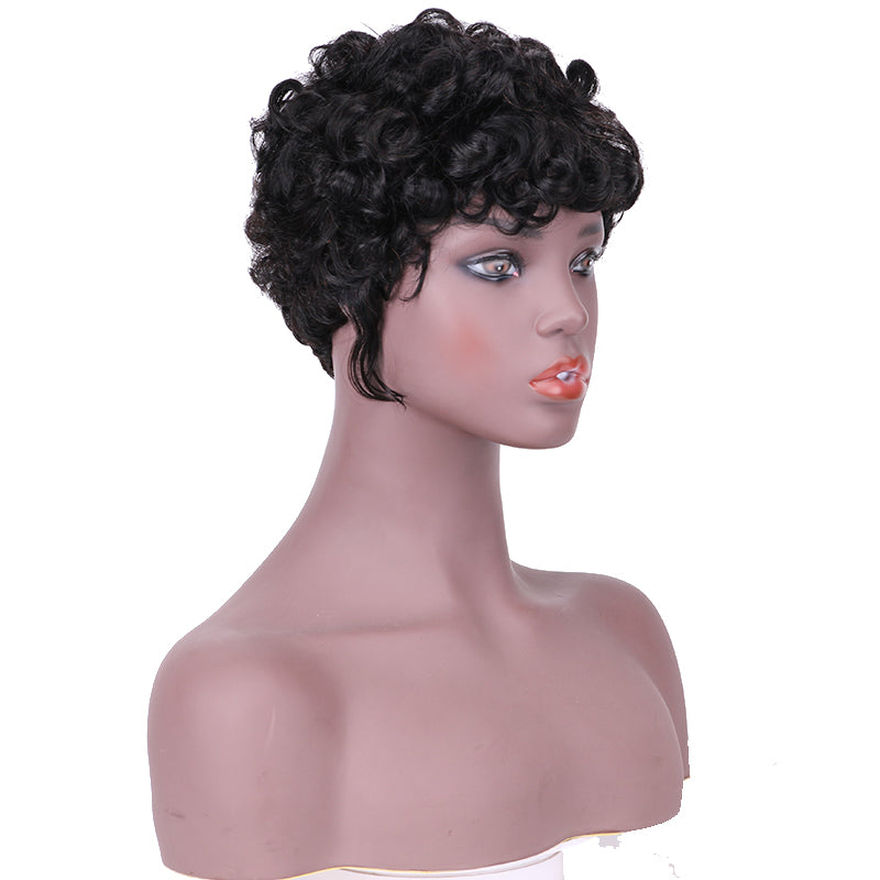 Machine made pixie cut wig---JK9018---#1B---RMB 58