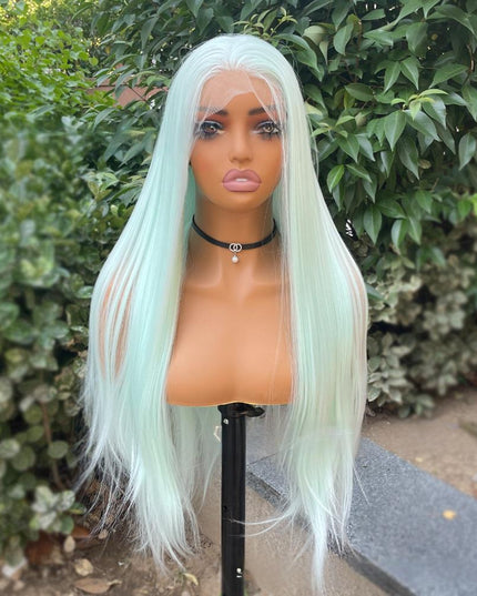Synthetic lace frontal color wig straight---13*4---white-green color---pay 1 get 2