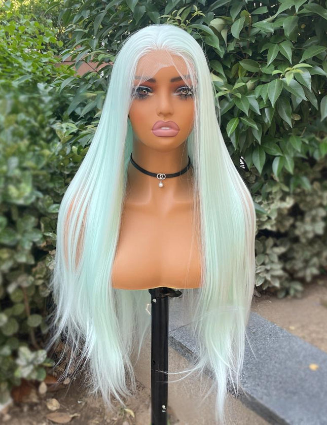 Synthetic lace frontal color wig straight---13*4---white-green color---pay 1 get 2