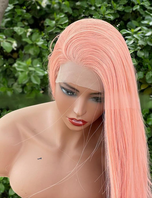 Synthetic lace frontal color wig---13*4---light pink color--- pay 1 get 2
