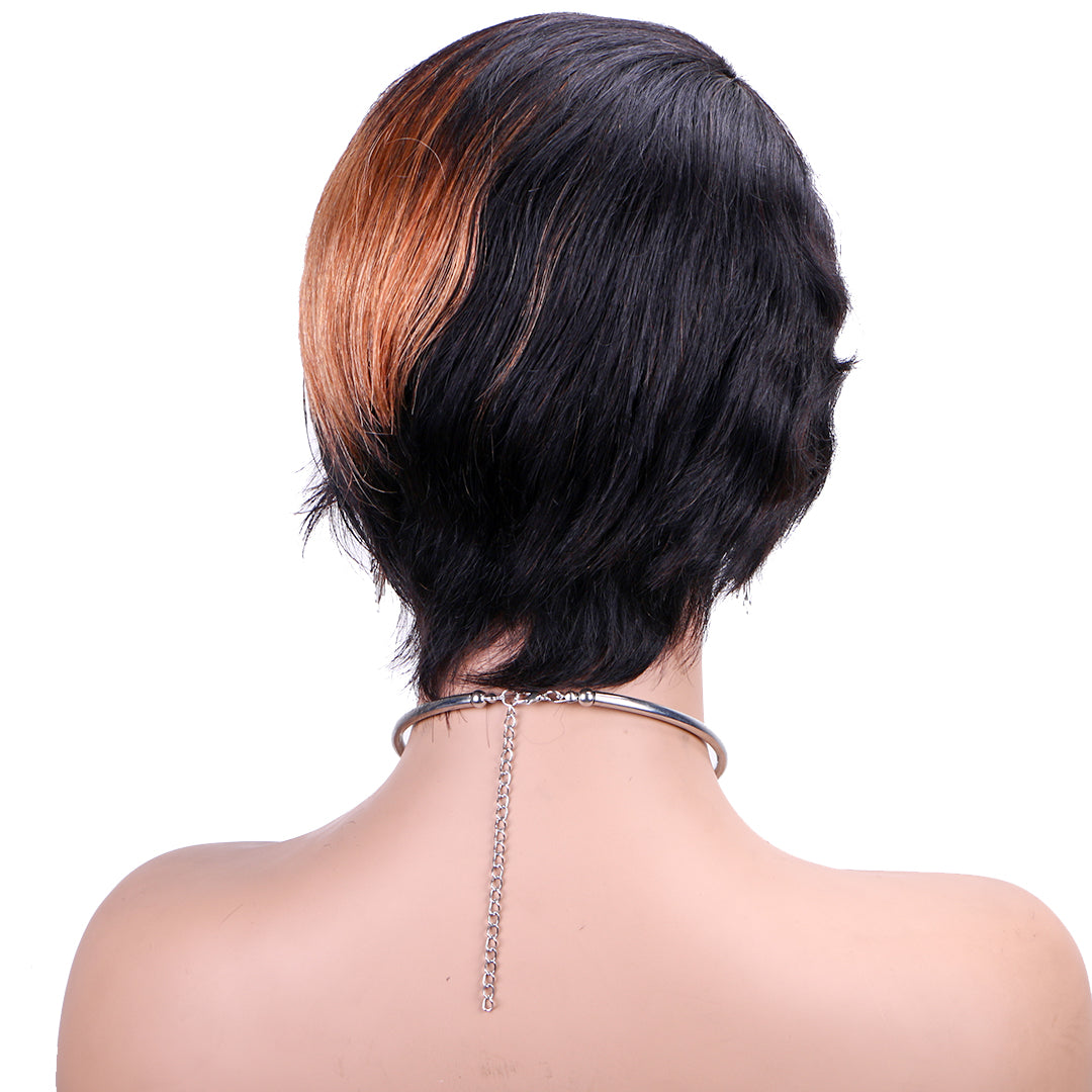 Machine made pixie cut wig-JK9193-Highlight-#1B/30---RMB 61