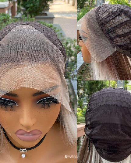 Synthetic lace frontal color wig straight---13*4---Blonde and Brown color---pay 1 get 2