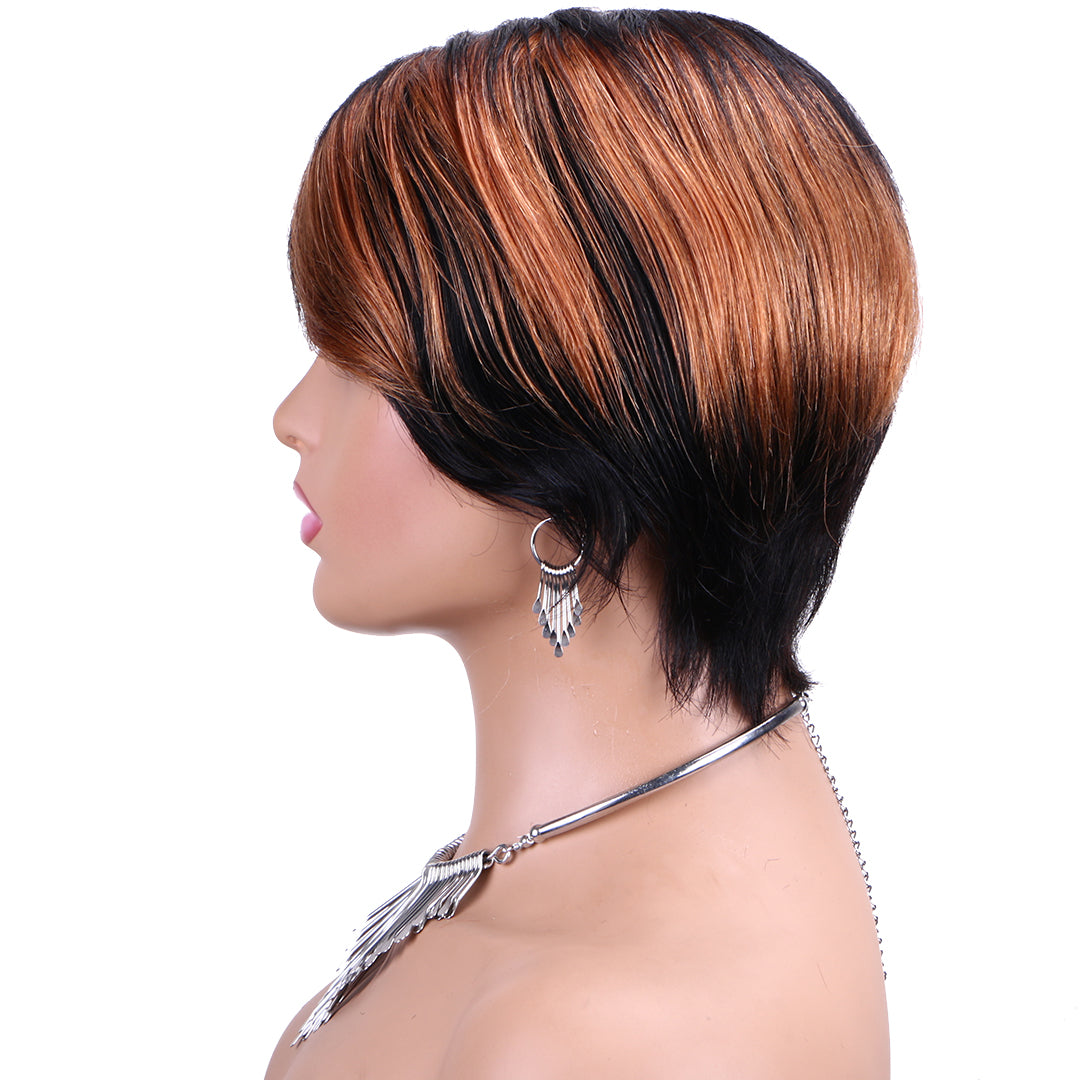 Machine made pixie cut wig-JK9193-Highlight-#1B/30---RMB 61