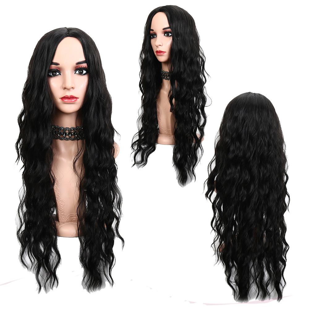 Long wavy fiber hair wig, wine red water ripple