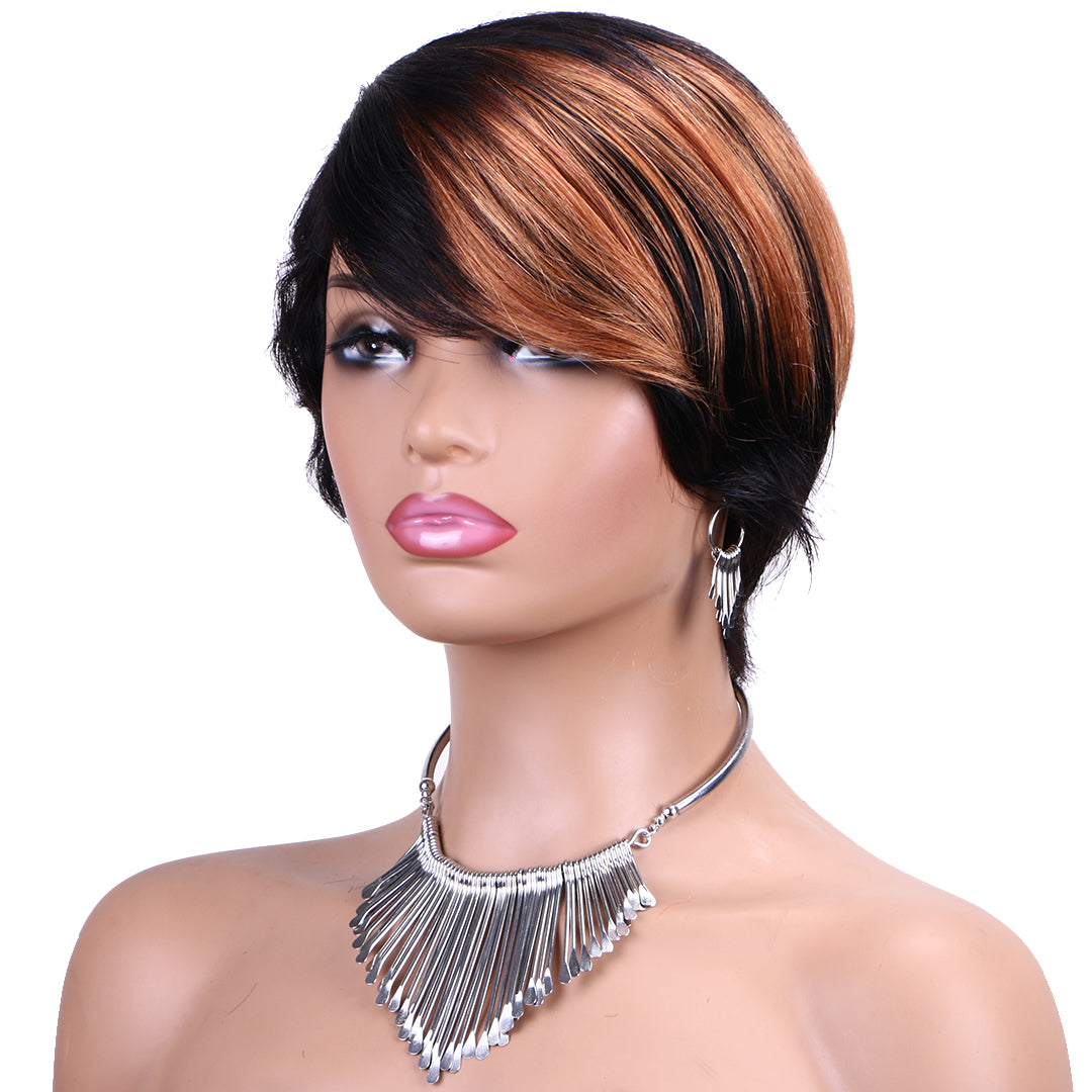 Machine made pixie cut wig-JK9193-Highlight-#1B/30---RMB 61