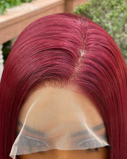 Synthetic lace frontal color wig straight---13*4---burgundy color---pay 1 get 2