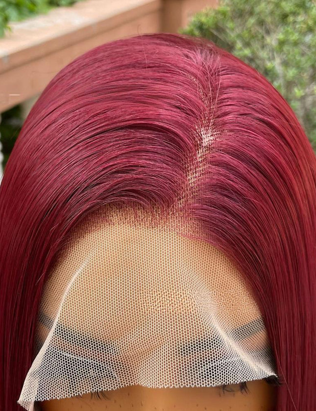 Synthetic lace frontal color wig straight---13*4---burgundy color---pay 1 get 2