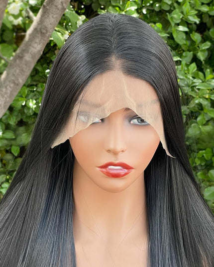 Synthetic lace frontal color wig straight---13*6---natural black color