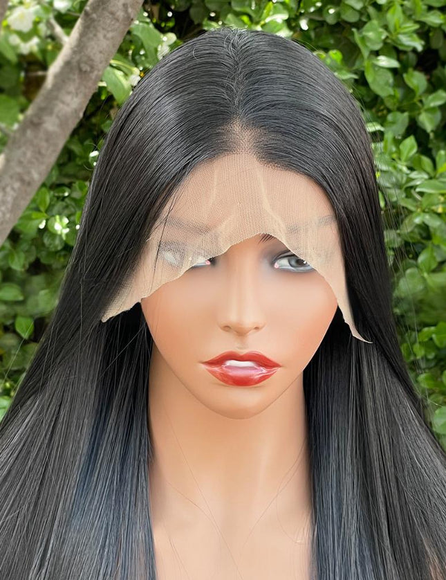 Synthetic lace frontal color wig straight---13*6---natural black color