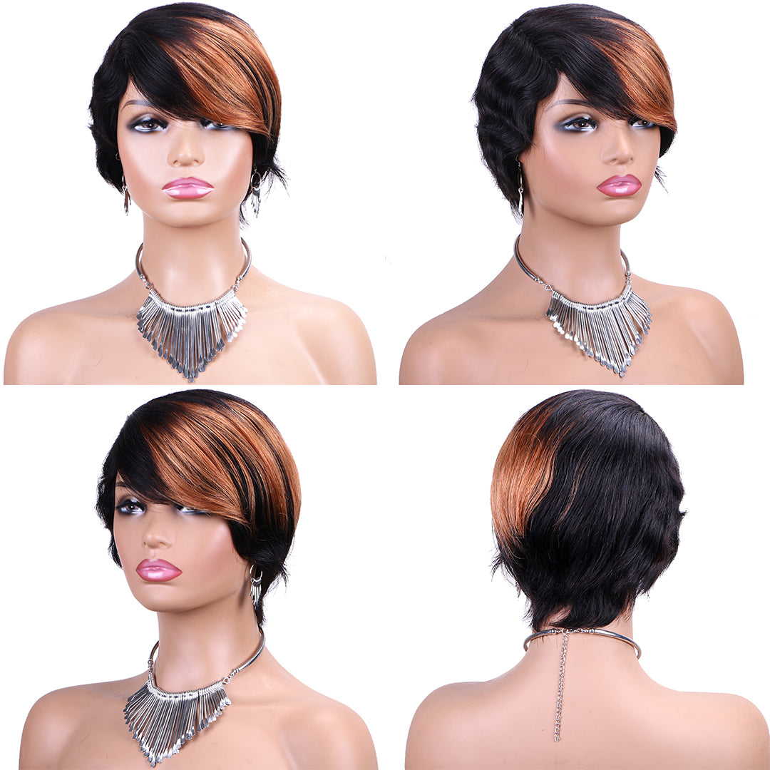 Machine made pixie cut wig-JK9193-Highlight-#1B/30---RMB 61