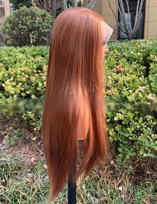 Synthetic lace frontal color wig straight---13*4---coppery brown color--pay 1 get 2