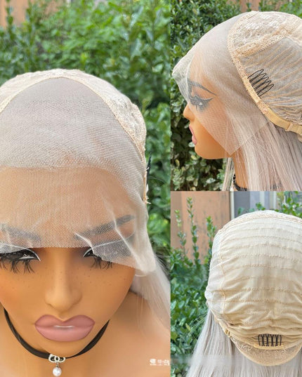 Synthetic lace frontal color wig straight---13*4---Misty gray color---pay 1 get 2