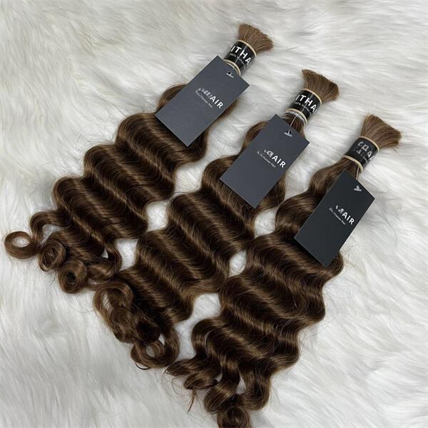 Cabello humano color castaño oscuro ondulado 12A a granel para trenzar