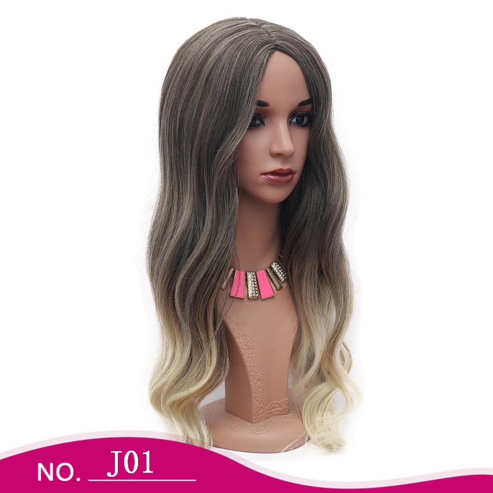 Long wavy hair fiber wig gray gradient water ripple