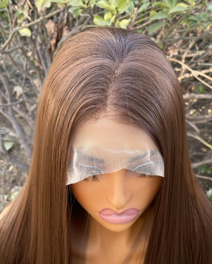 Synthetic lace frontal color wig straight---13*4---Mocha Brown color---pay 1 get 2