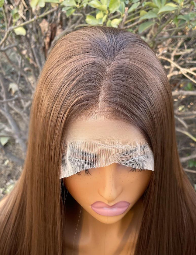 Synthetic lace frontal color wig straight---13*4---Mocha Brown color---pay 1 get 2