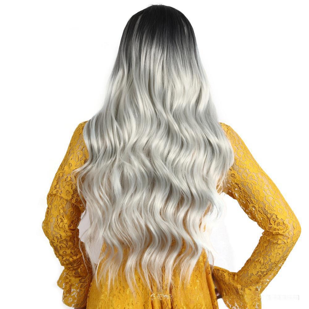 Fiber wig  big wave gray color-2