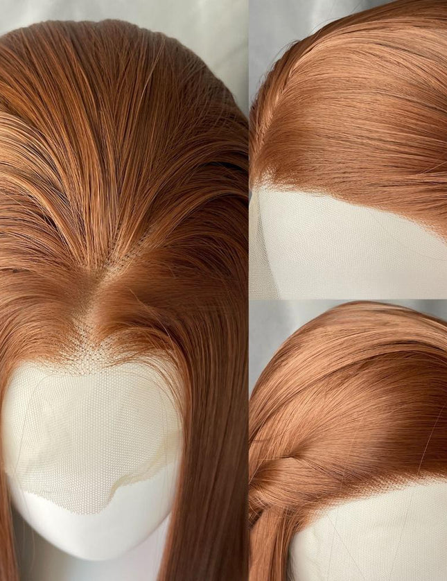 Synthetic lace frontal color wig straight---13*4---light brown color---pay 1 get 2