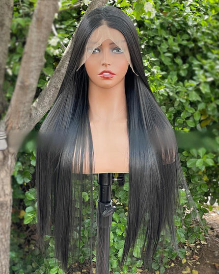 Synthetic lace frontal color wig straight---13*6---natural black color