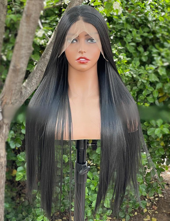 Synthetic lace frontal color wig straight---13*6---natural black color