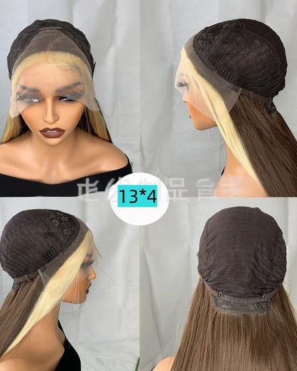 Synthetic lace frontal color wig straight---13*4---highlight blonde and brown color---- pay 1 get 2