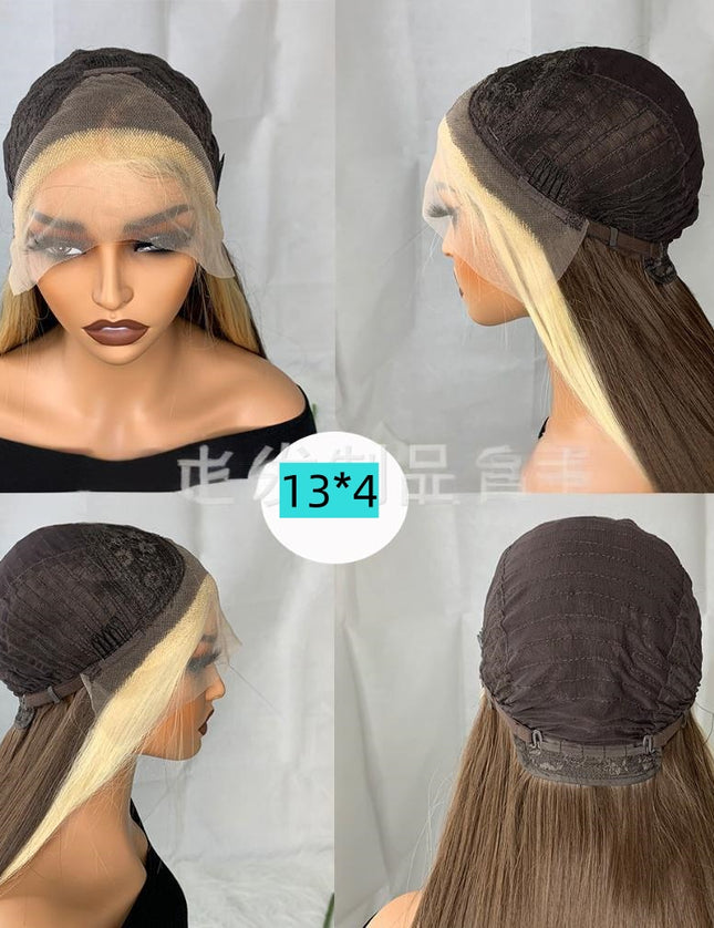 Synthetic lace frontal color wig straight---13*4---highlight blonde and brown color---- pay 1 get 2