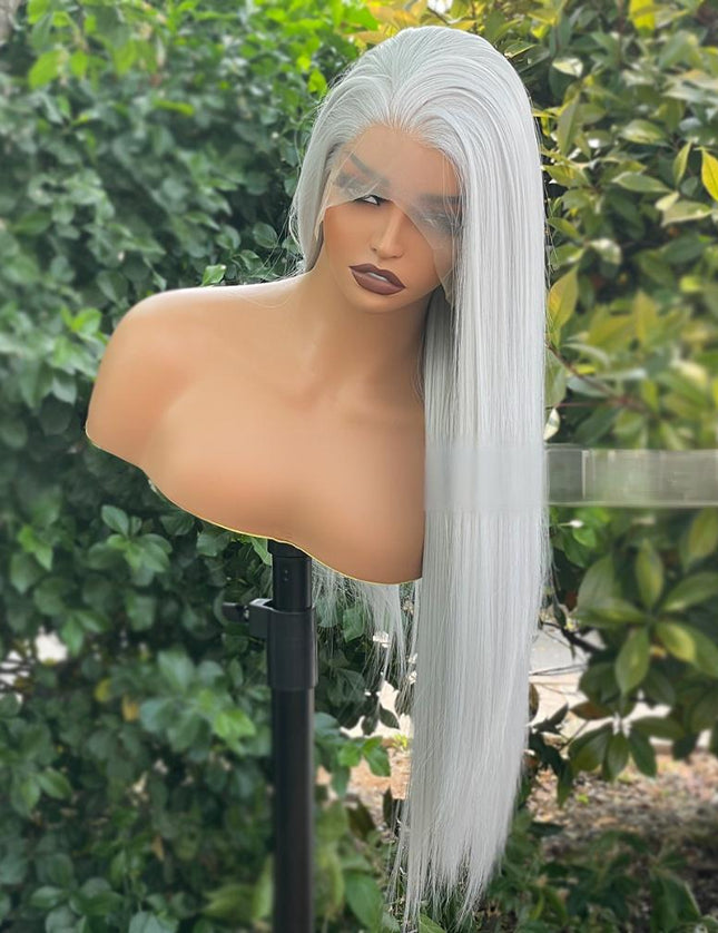 Synthetic lace frontal color wig straight---13*4---silver gray color--pay 1 get 2