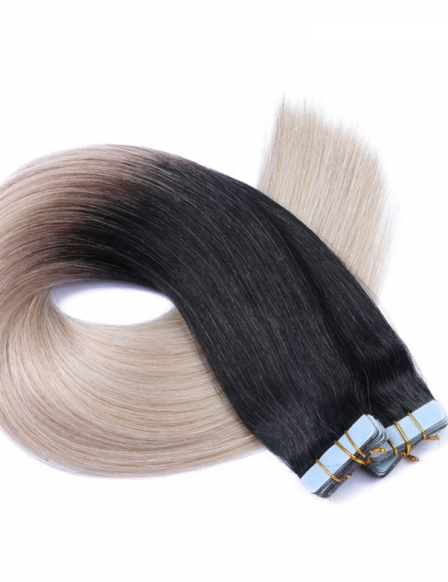 tape in hair extensions- Ombre Color 1B/Grey