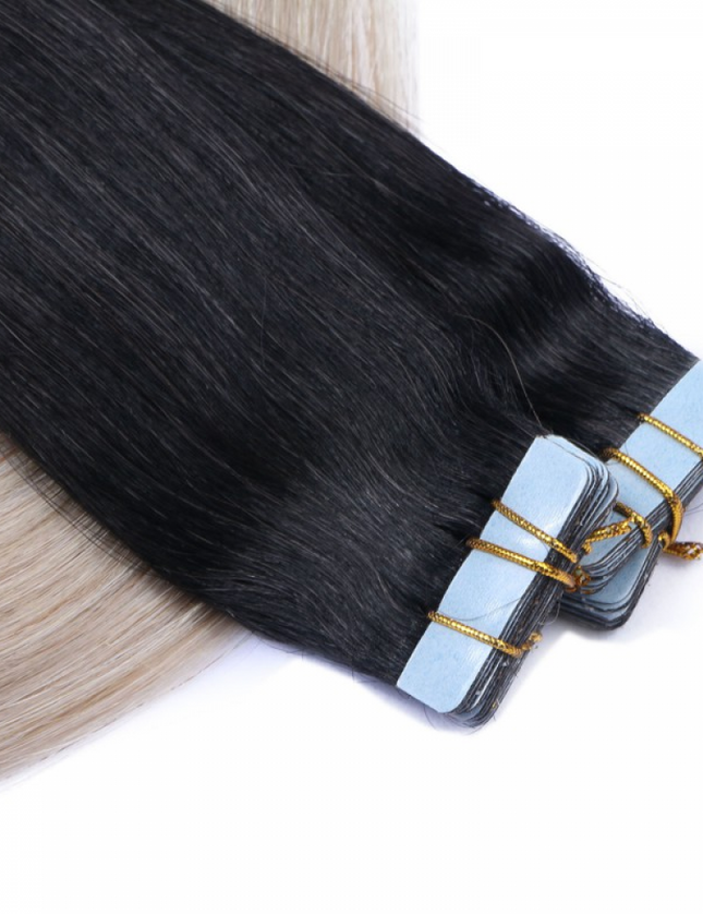 tape in hair extensions- Ombre Color 1B/Grey