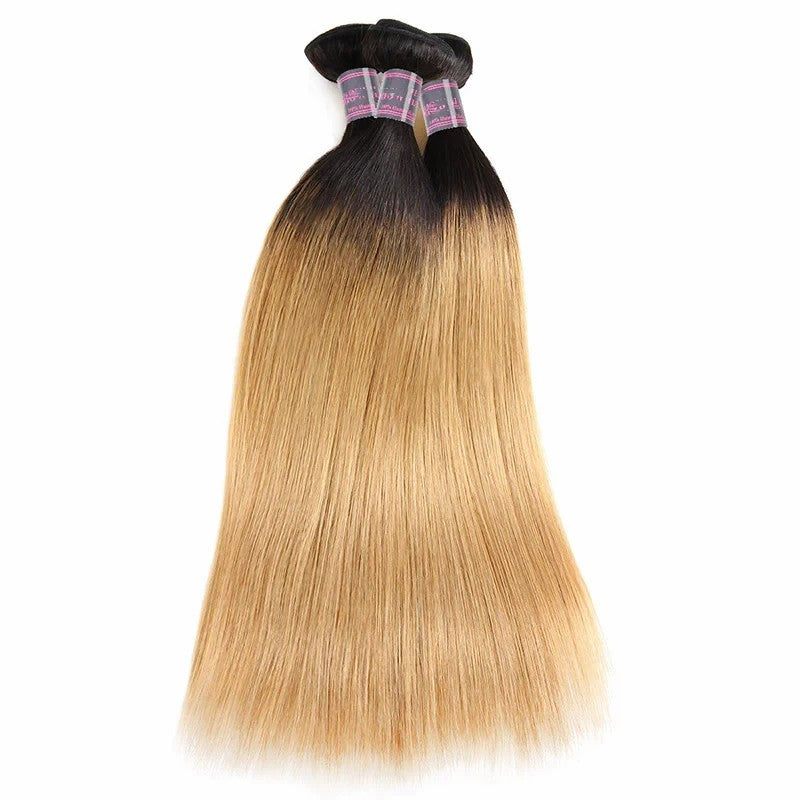 Ombre #1B/27 straight Virgin human hair bundles 1pc