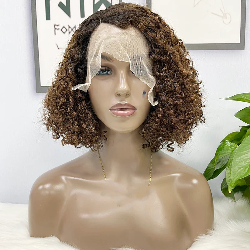 Jerry curl color #1B/4, 13x4 Lace Frontal wig 100% Virgin Human Hair Transparent  LACE Wig 180% density